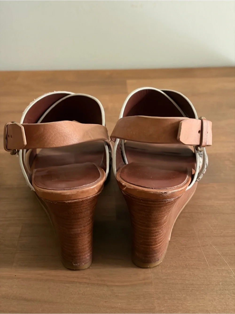 Cole Haan Penelope Tan Leather & Snake Print Cross-Strap Wedge Sandals 7.5B
